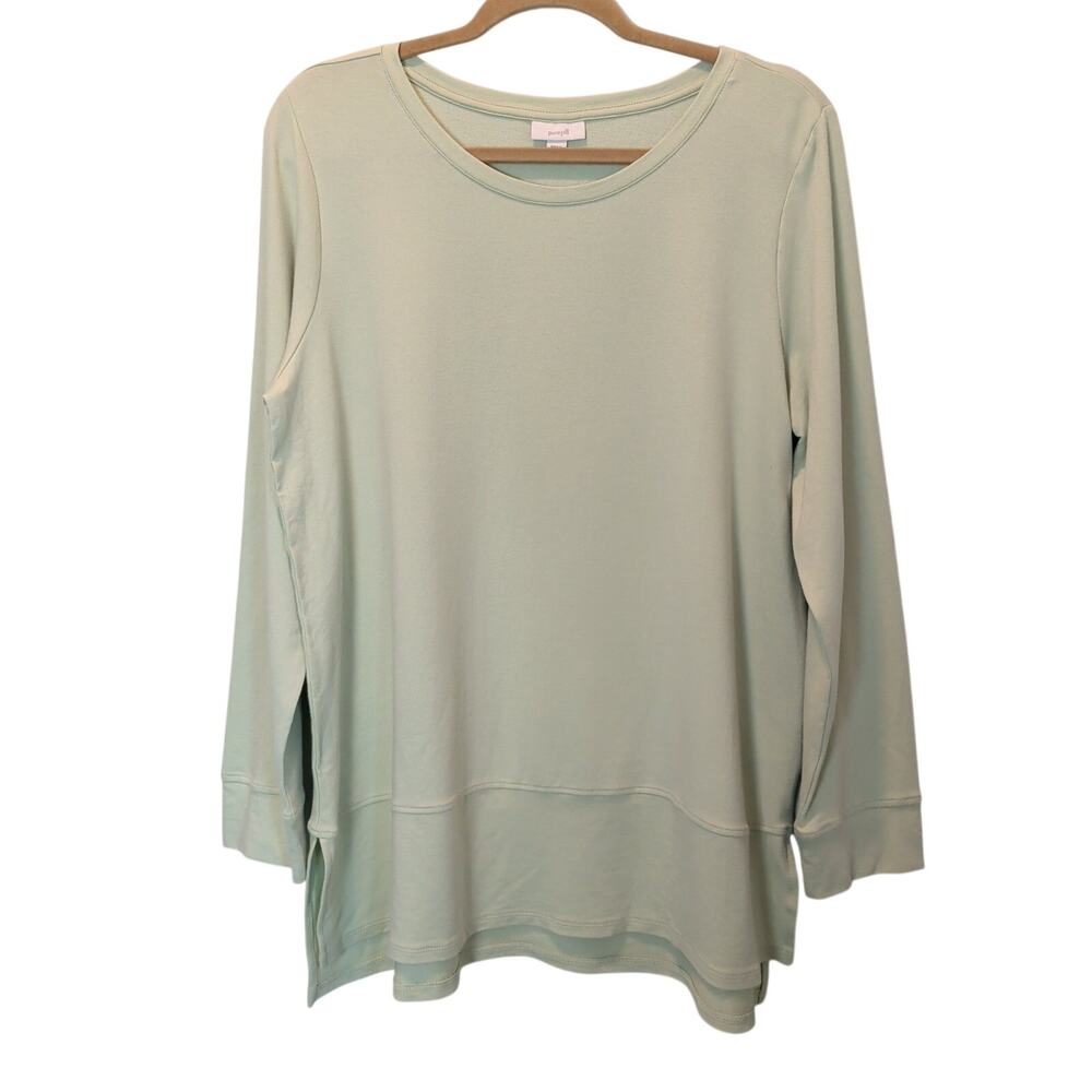 J. Jill Sz L Pure Jill Tunic Top Pale Green Pima Cotton Soft Stretch Sweatshirt